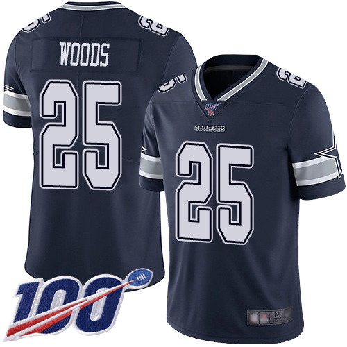 Men Dallas Cowboys Limited Navy Blue Xavier Woods Home 25 100th Season Vapor Untouchable NFL Jersey